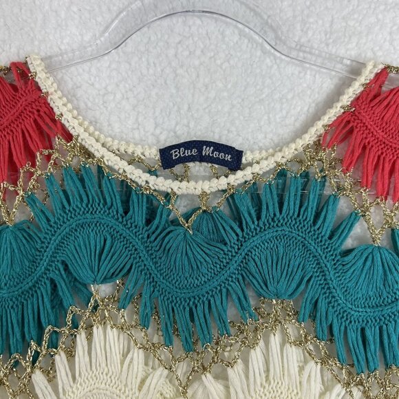 Blue Moon Womens M Multicolor Chevron Crochet Tank Top Open Knit Artsy Boho - Picture 3 of 9